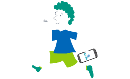 illustration of a person running holding a smartphone on the Clurb app
