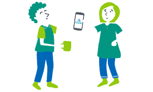 illustration of 2 people discussing over a smartphone on the Clurb app